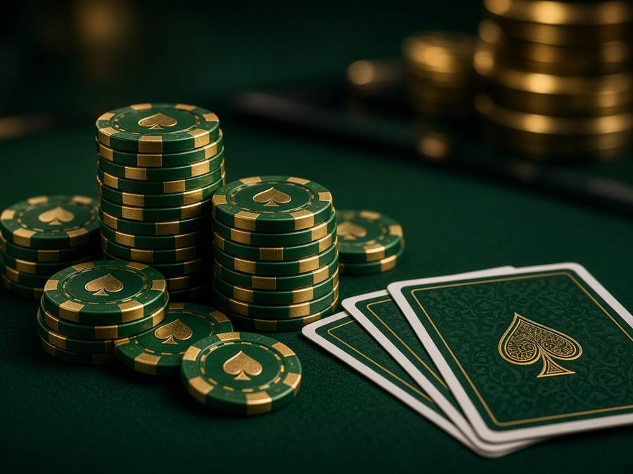 Table de jeux avec jetons et cartes au casino BistroLoop